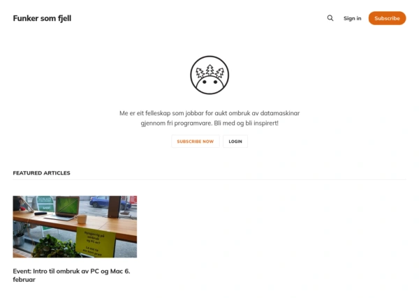 Eit skjermbilde av forsida til Funker som fjell nettsida
